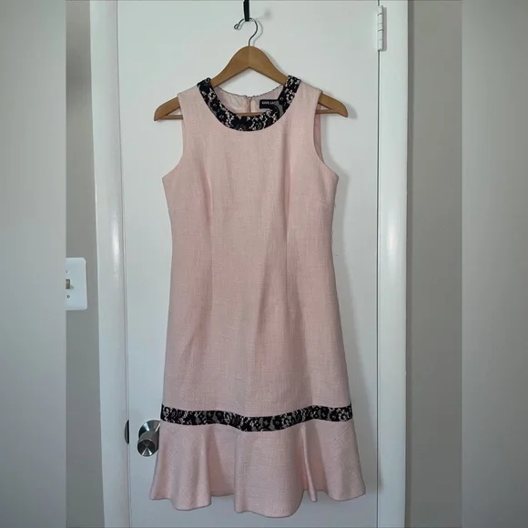 knee length dresses for ladies 1988 Chanel by Karl Lagerfeld Black Lace & Pink Polka-Dot Silk Dress